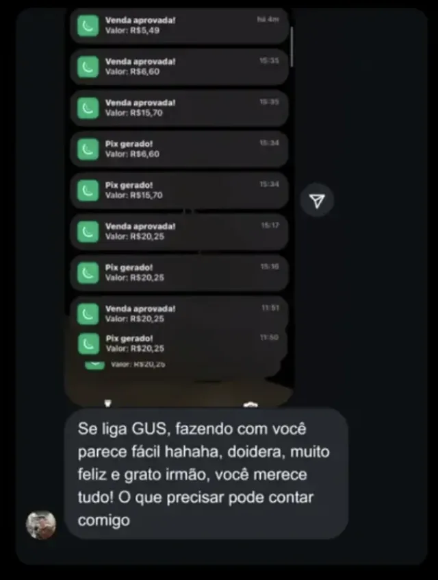 Notificações de vendas aprovadas em sequência
